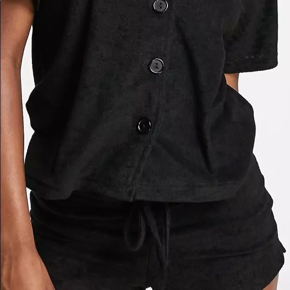Brave souls London Tammy toweling short pjs set M blk nwt